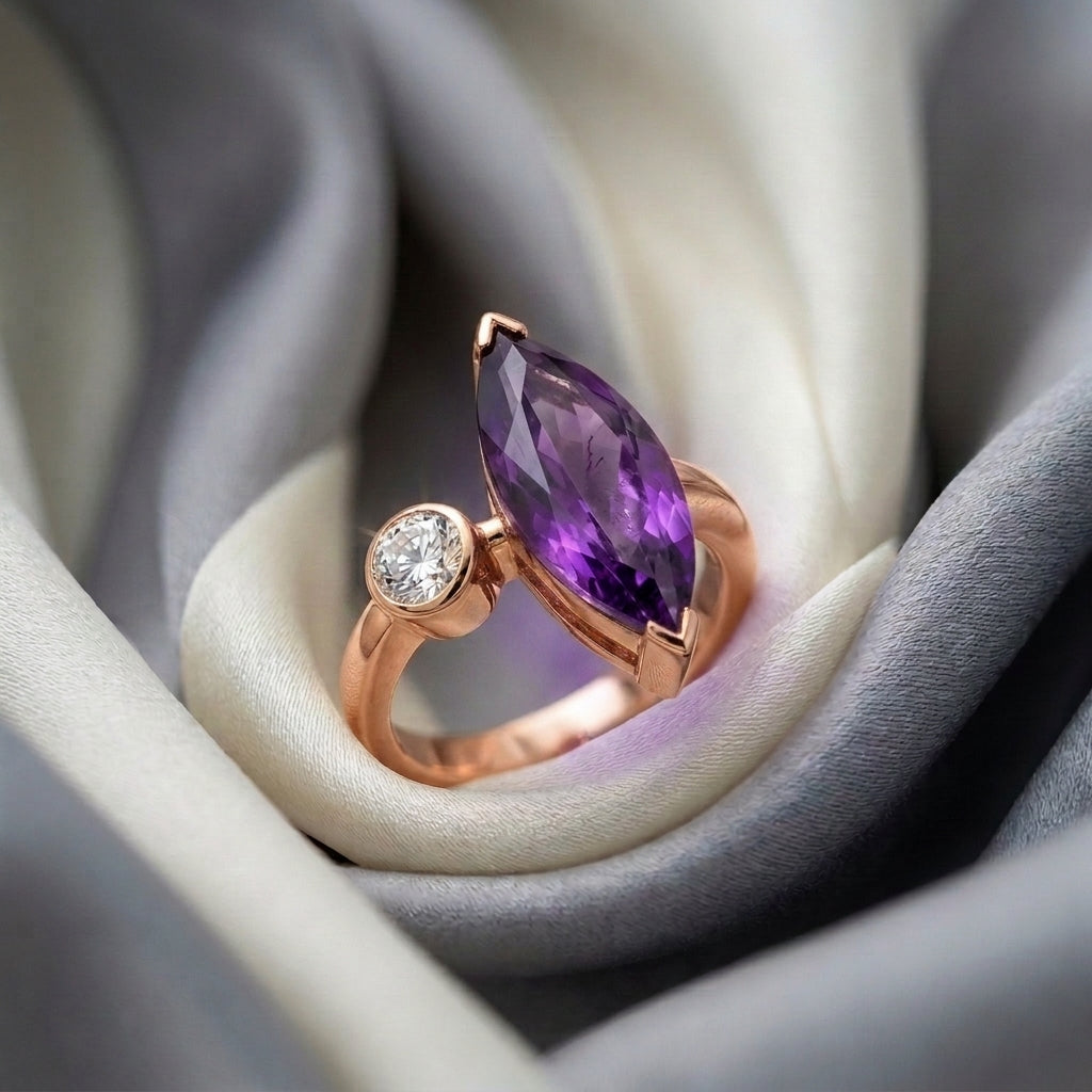 Natural Amethyst Marquise Ring in 925 Sterling Silver