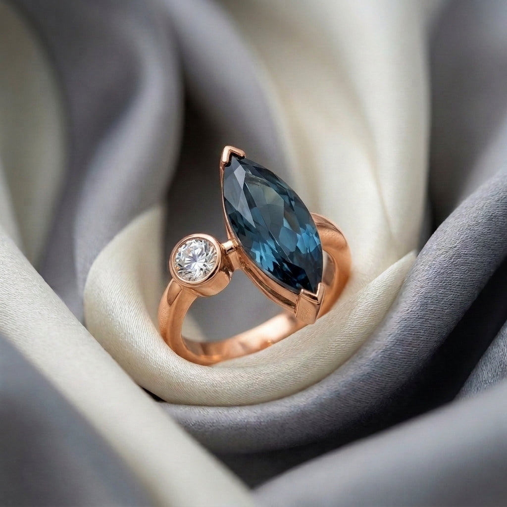Natural London Blue Topaz Marquise Ring in 925 Sterling Silver