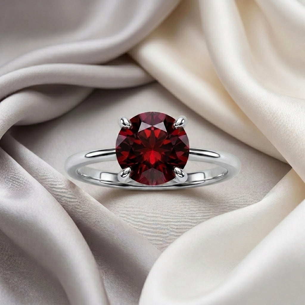 Natural Red Garnet The Ever Ring in 925 Sterling Silver