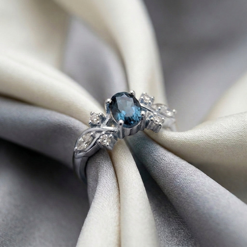 Natural London Blue Topaz The Willow Ring in 925 Sterling Silver