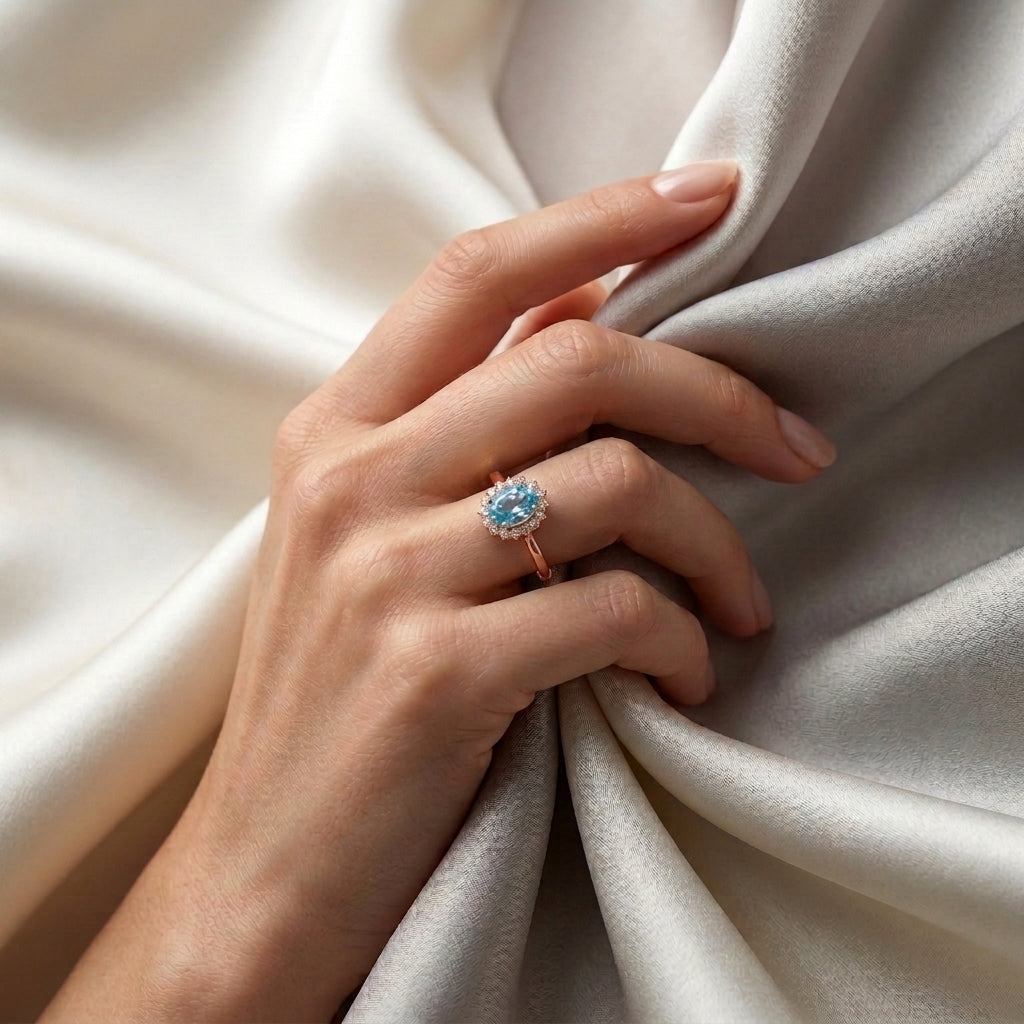 Natural Swiss Blue Topaz The Dahlia Ring in 925 Sterling Silver