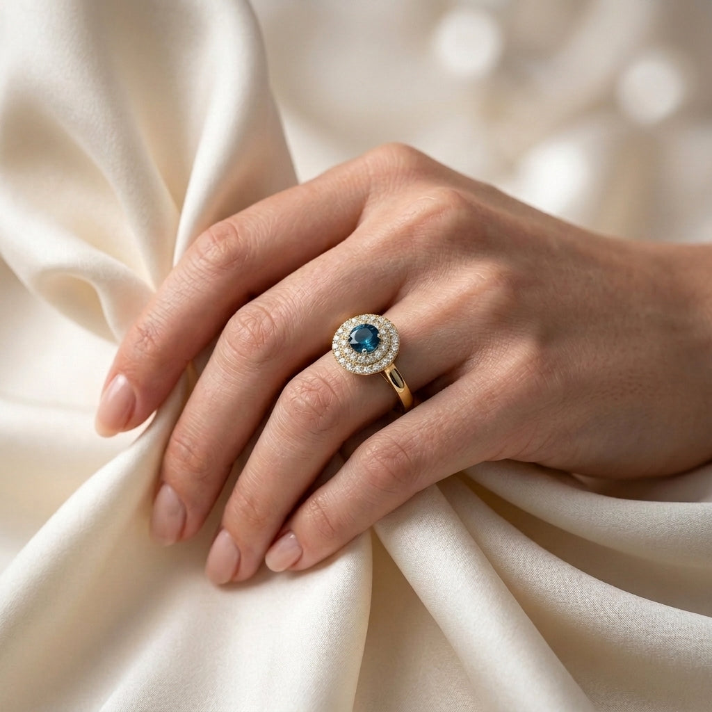 Natural London Blue Topaz The Dazzle Ring in 925 Sterling Silver