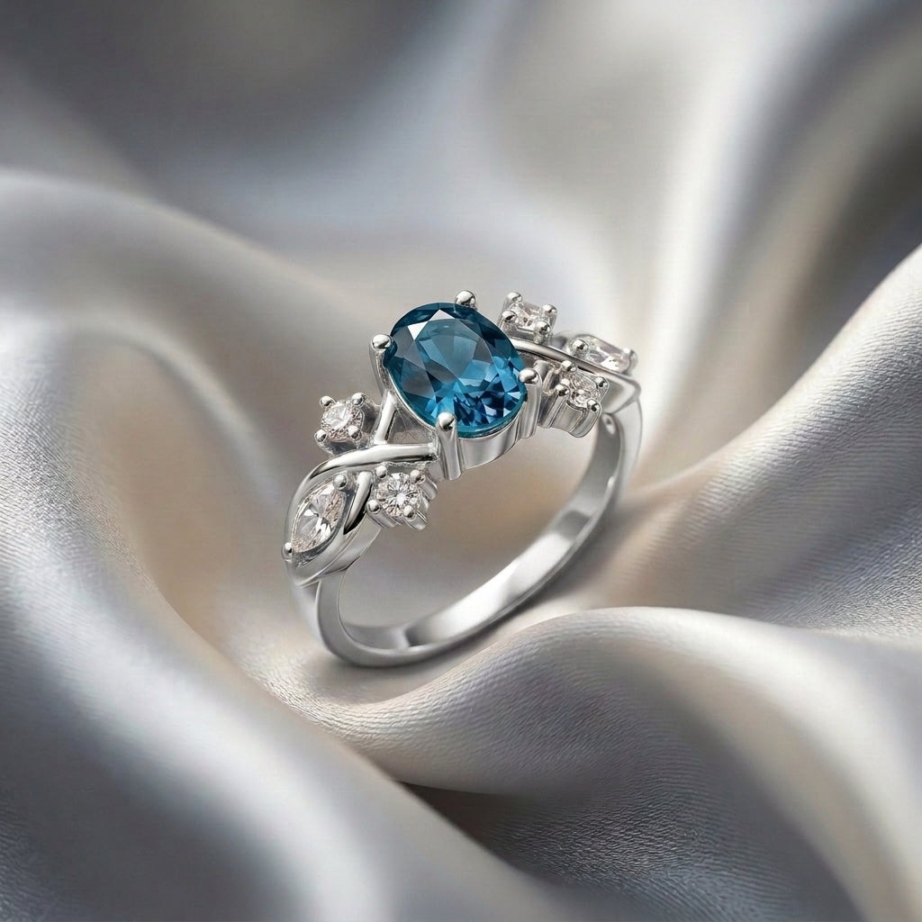 Natural London Blue Topaz The Willow Ring in 925 Sterling Silver