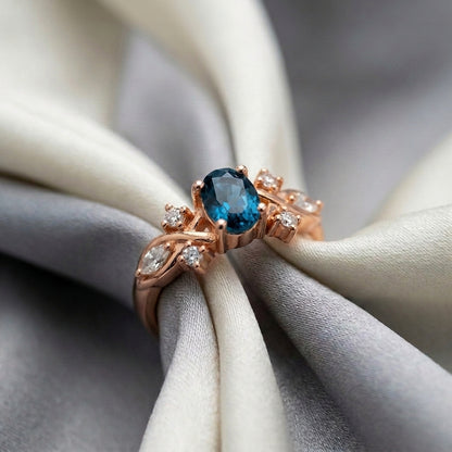 Natural London Blue Topaz The Willow Ring in 925 Sterling Silver