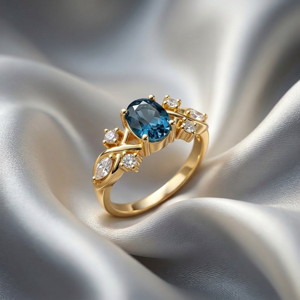 Natural London Blue Topaz The Willow Ring in 925 Sterling Silver