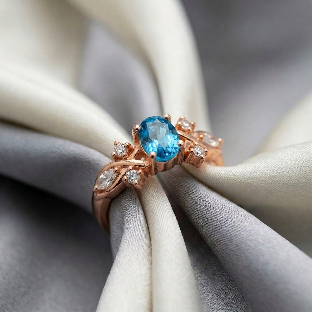 Natural Swiss Blue Topaz The Willow Ring in 925 Sterling Silver
