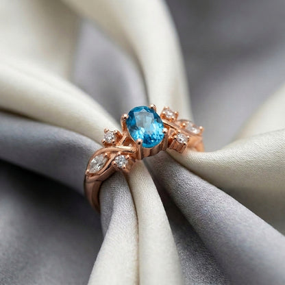 Natural Swiss Blue Topaz The Willow Ring in 925 Sterling Silver