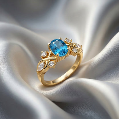 Natural Swiss Blue Topaz The Willow Ring in 925 Sterling Silver
