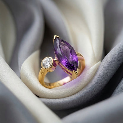 Natural Amethyst Marquise Ring in 925 Sterling Silver