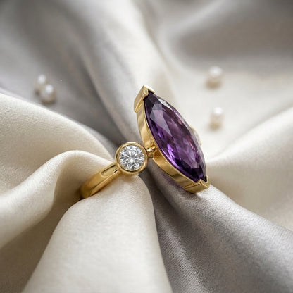 Natural Amethyst Marquise Ring in 925 Sterling Silver