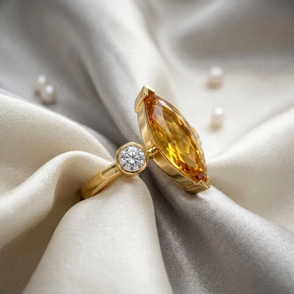 Natural Citrine Marquise Ring in 925 Sterling Silver