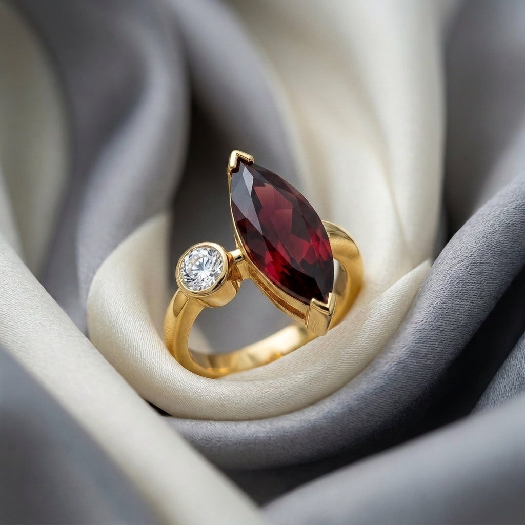 Natural Red Garnet Marquise Ring in 925 Sterling Silver