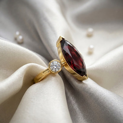 Natural Red Garnet Marquise Ring in 925 Sterling Silver