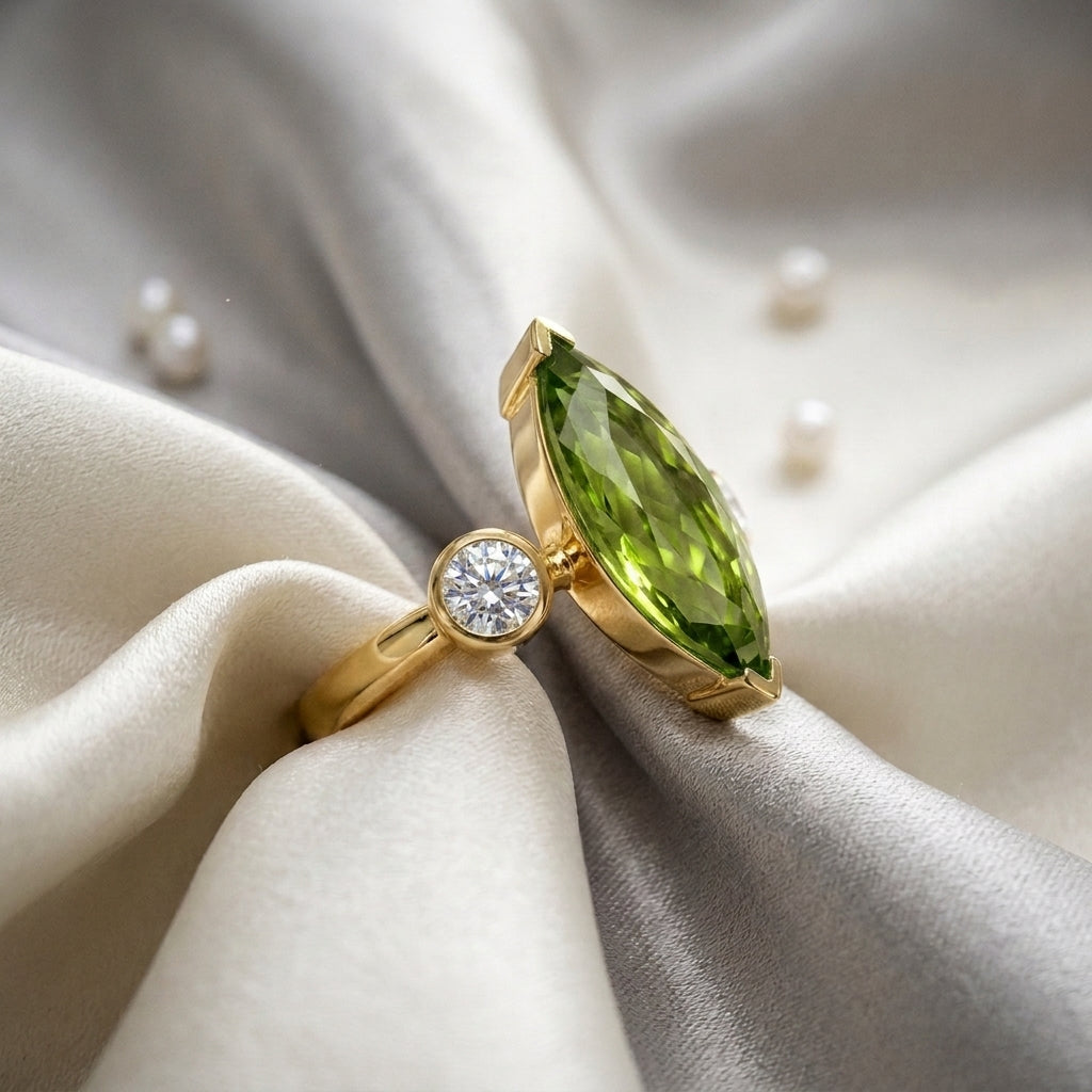Natural Peridot Marquise Ring in 925 Sterling Silver