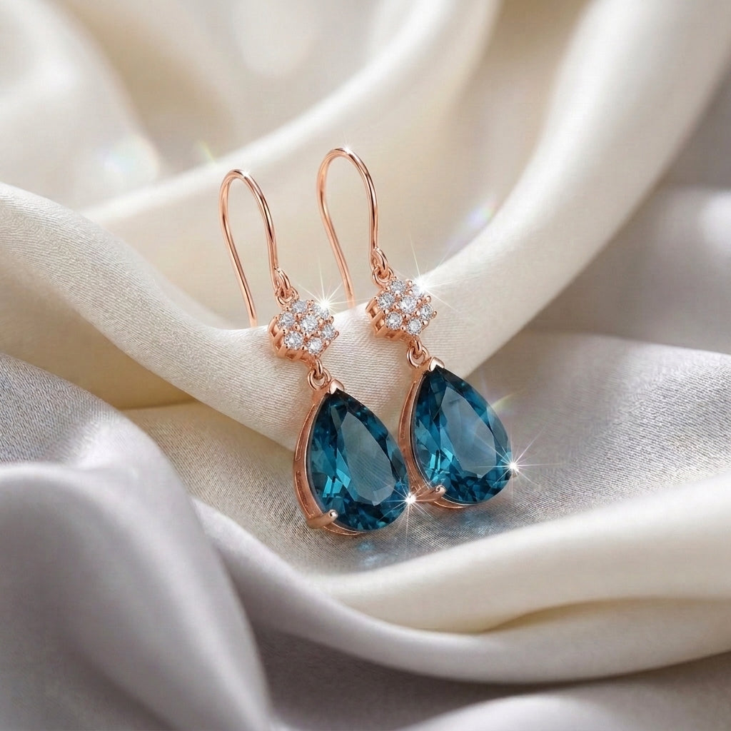 Natural London Blue Topaz Willow Drop Earrings