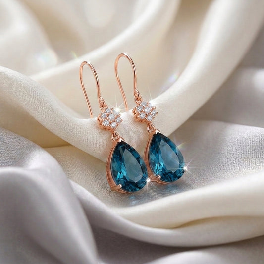 Natural London Blue Topaz Willow Drop Earrings