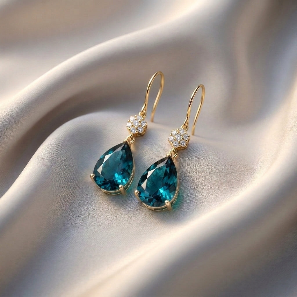 Natural London Blue Topaz Willow Drop Earrings