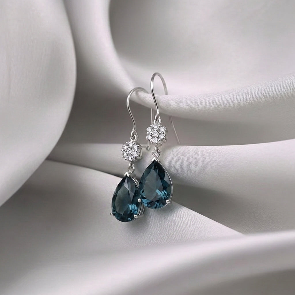 Natural London Blue Topaz Willow Drop Earrings