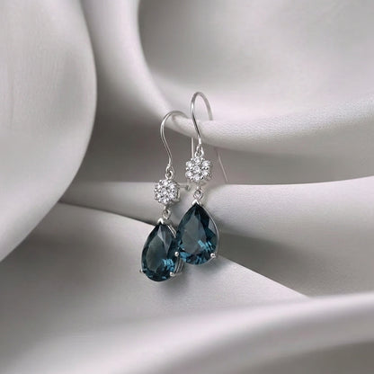 Natural London Blue Topaz Willow Drop Earrings