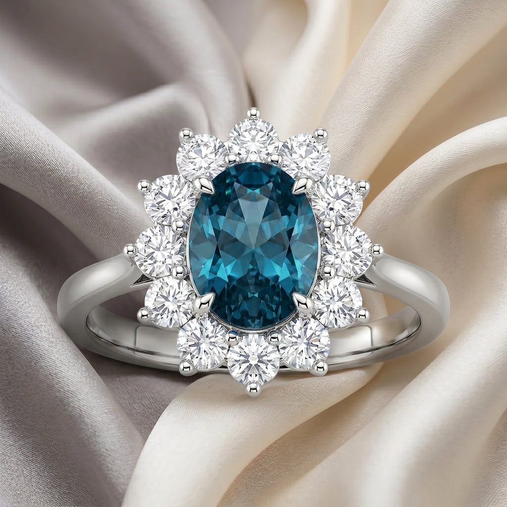 Natural London Blue Topaz Roselle Ring in 925 Sterling Silver