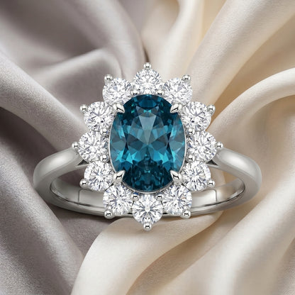 Natural London Blue Topaz Roselle Ring in 925 Sterling Silver