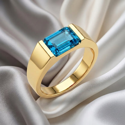 Natural Swiss Blue Topaz Prestige Ring in 925 Sterling Silver