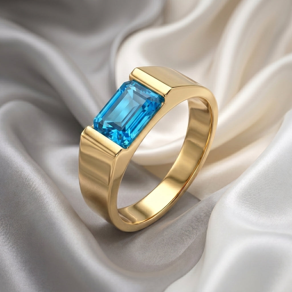 Natural Swiss Blue Topaz Prestige Ring in 925 Sterling Silver
