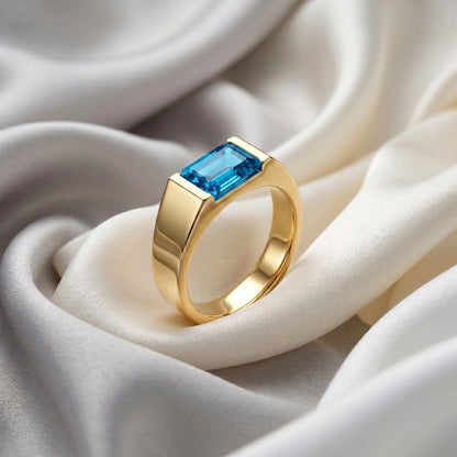 Natural Swiss Blue Topaz Prestige Ring in 925 Sterling Silver