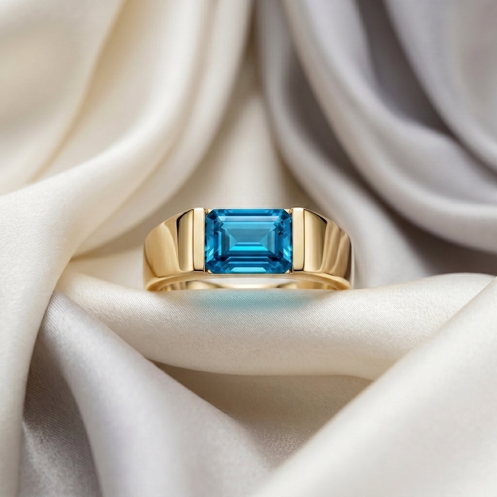 Natural Swiss Blue Topaz Prestige Ring in 925 Sterling Silver