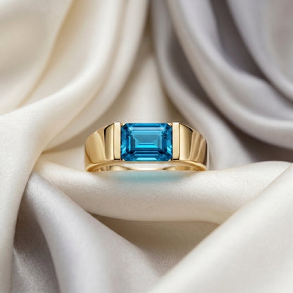 Natural Swiss Blue Topaz Prestige Ring in 925 Sterling Silver