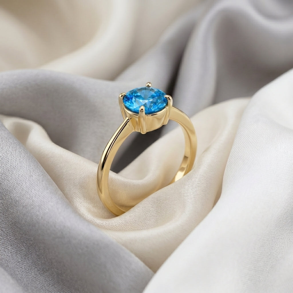 Natural Swiss Blue Topaz The Ever Ring in 925 Sterling Silver