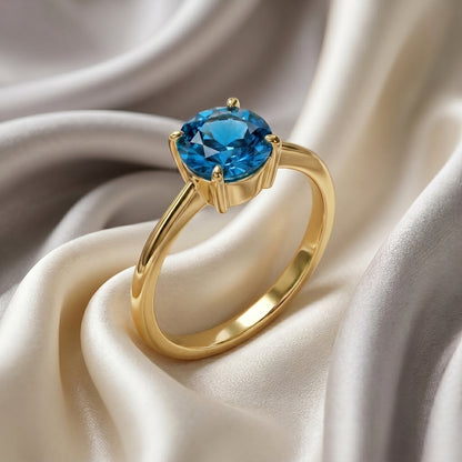 Natural Swiss Blue Topaz The Ever Ring in 925 Sterling Silver