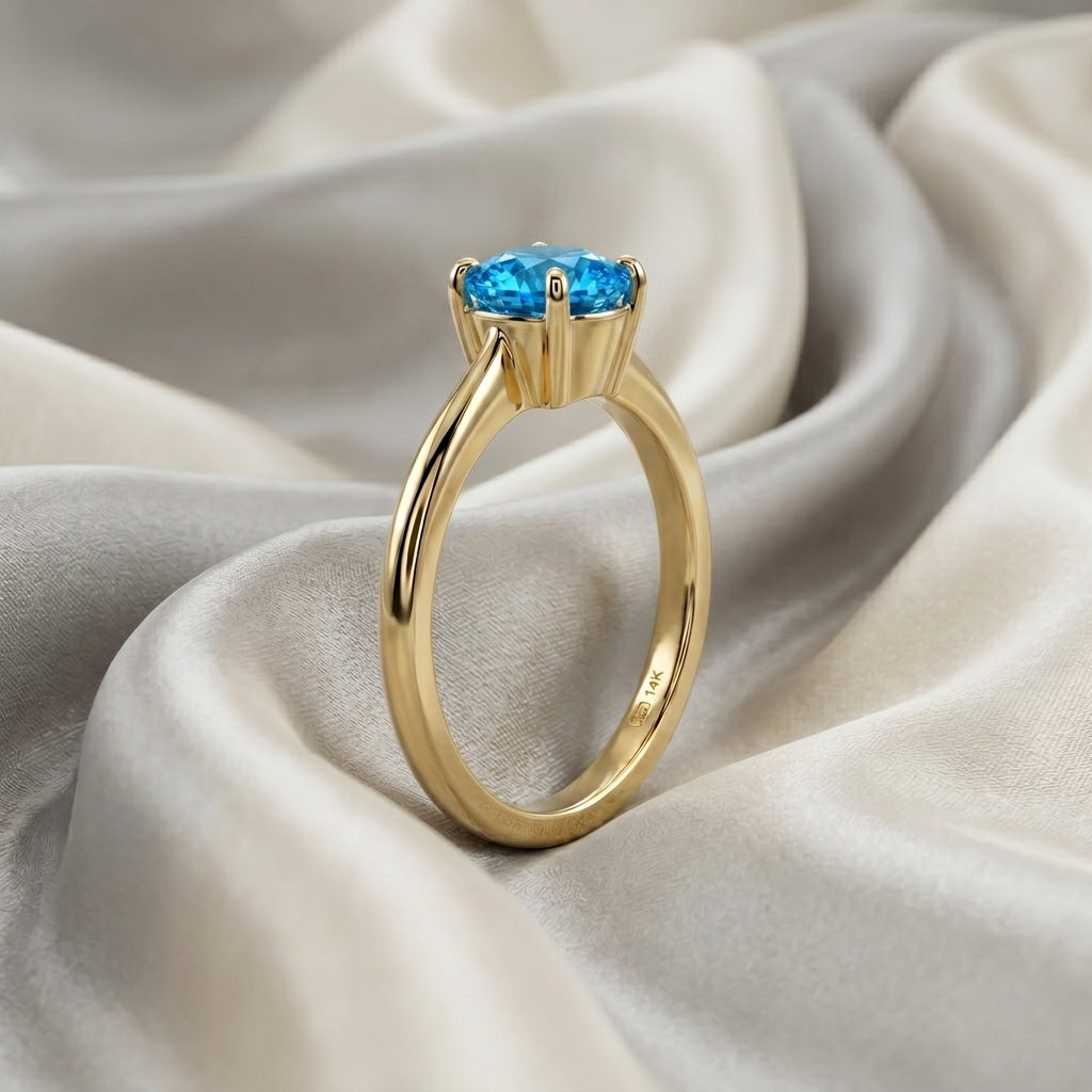 Natural Swiss Blue Topaz The Ever Ring in 925 Sterling Silver