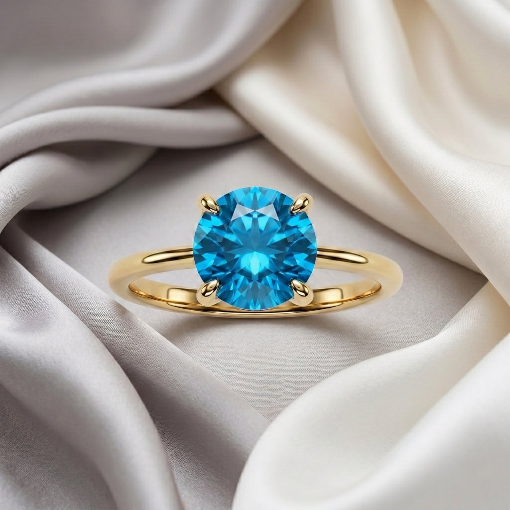 Natural Swiss Blue Topaz The Ever Ring in 925 Sterling Silver