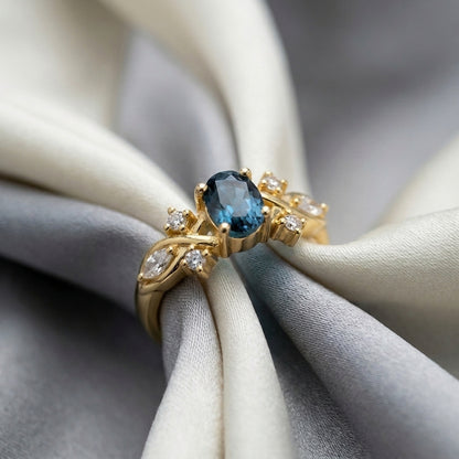 Natural London Blue Topaz The Willow Ring in 925 Sterling Silver