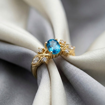 Natural Swiss Blue Topaz The Willow Ring in 925 Sterling Silver