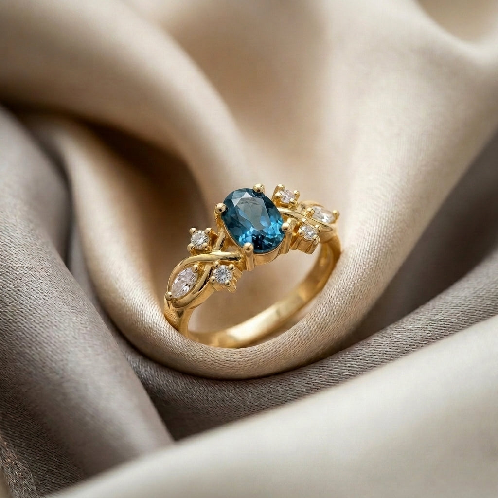 Natural London Blue Topaz The Willow Ring in 925 Sterling Silver