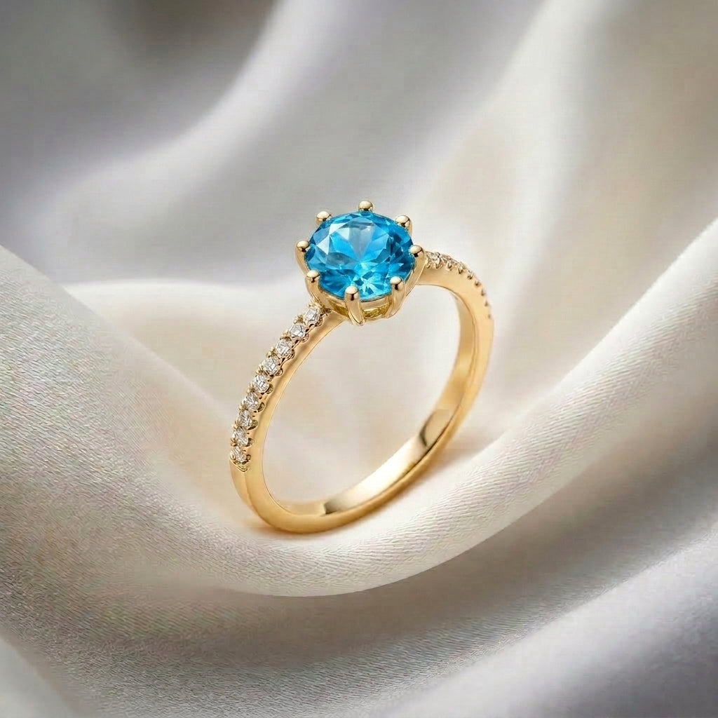 Natural Swiss Blue Topaz Serenity Ring in 925 Sterling Silver