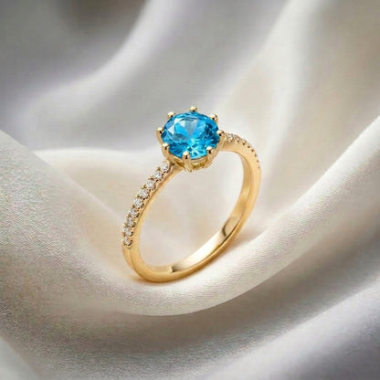 Natural Swiss Blue Topaz Serenity Ring in 925 Sterling Silver