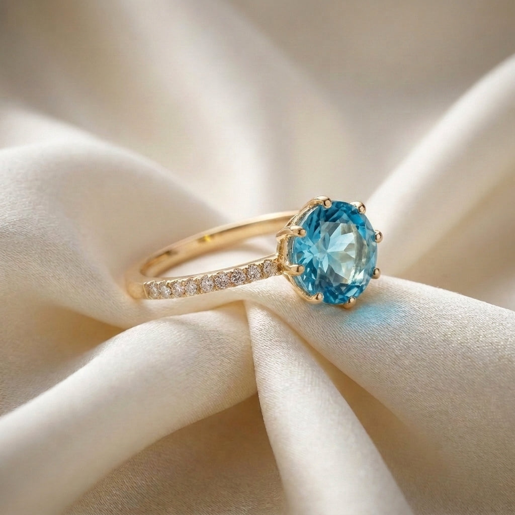 Natural Swiss Blue Topaz Serenity Ring in 925 Sterling Silver
