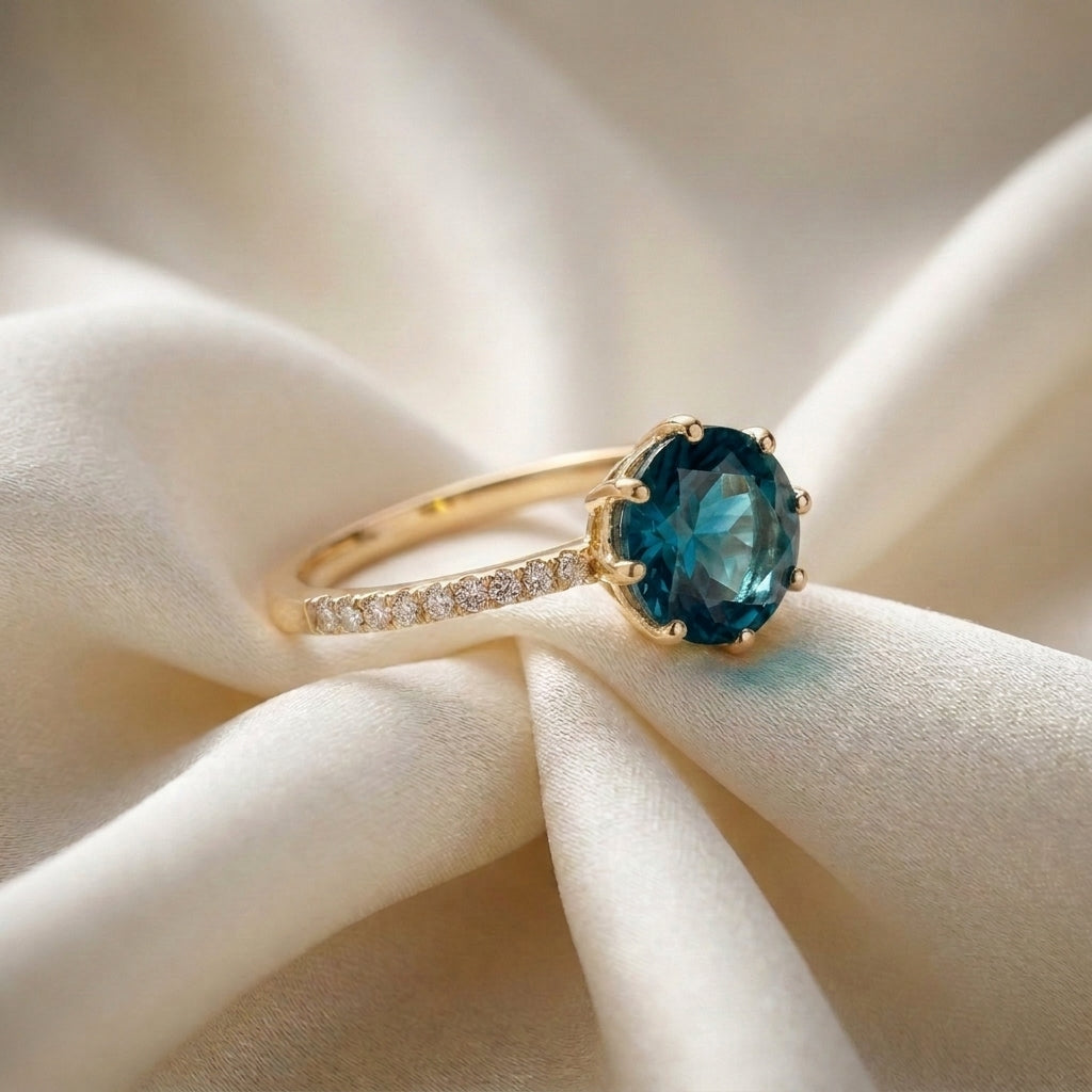 Natural London Blue Topaz Serenity Ring in 925 Sterling Silver