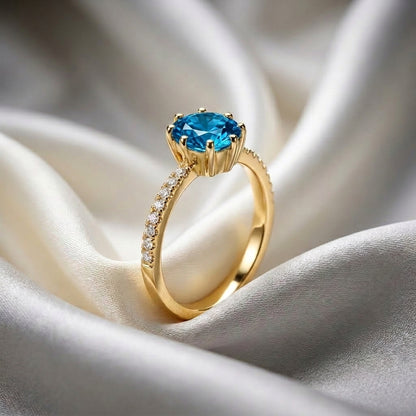 Natural Swiss Blue Topaz Serenity Ring in 925 Sterling Silver