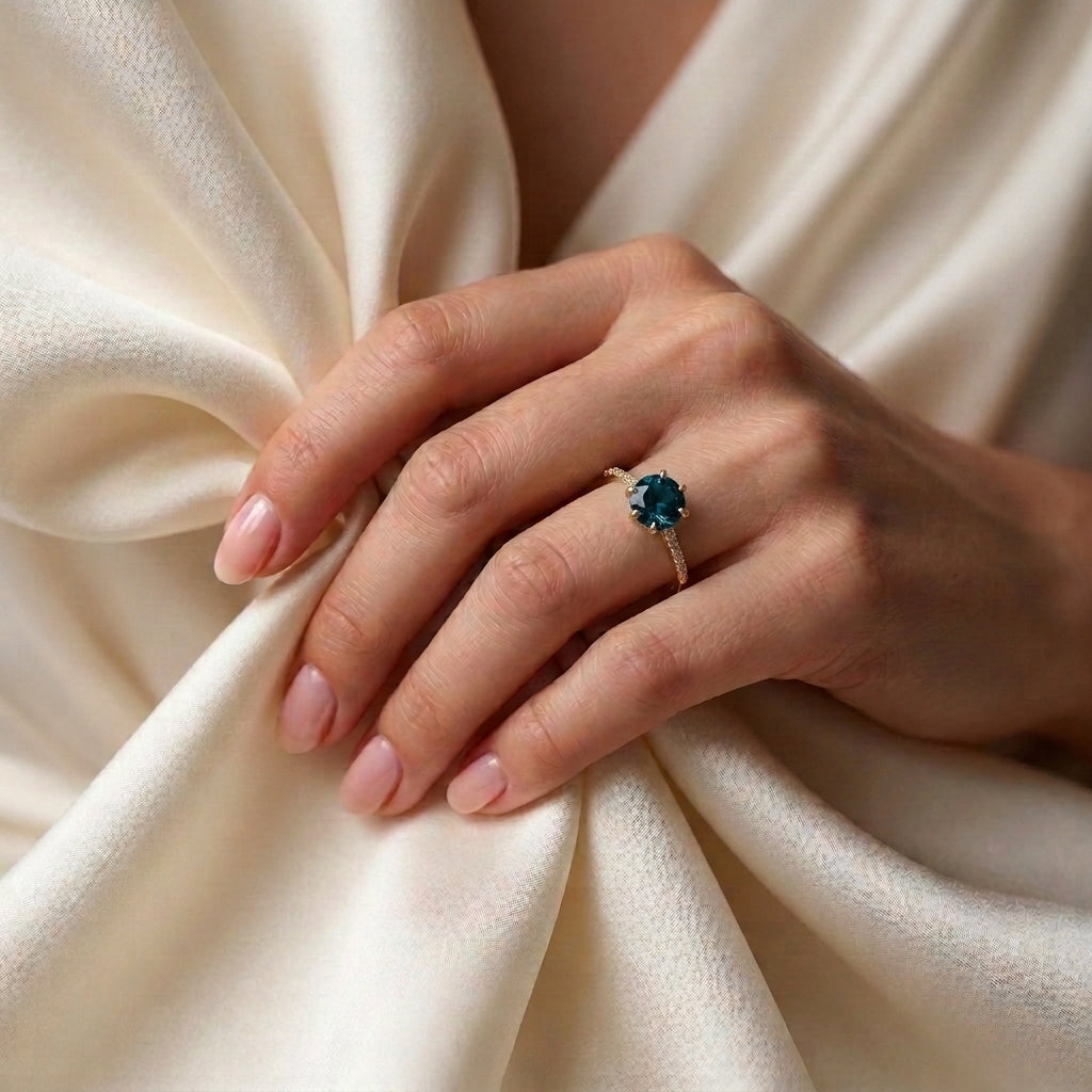 Natural London Blue Topaz Serenity Ring in 925 Sterling Silver
