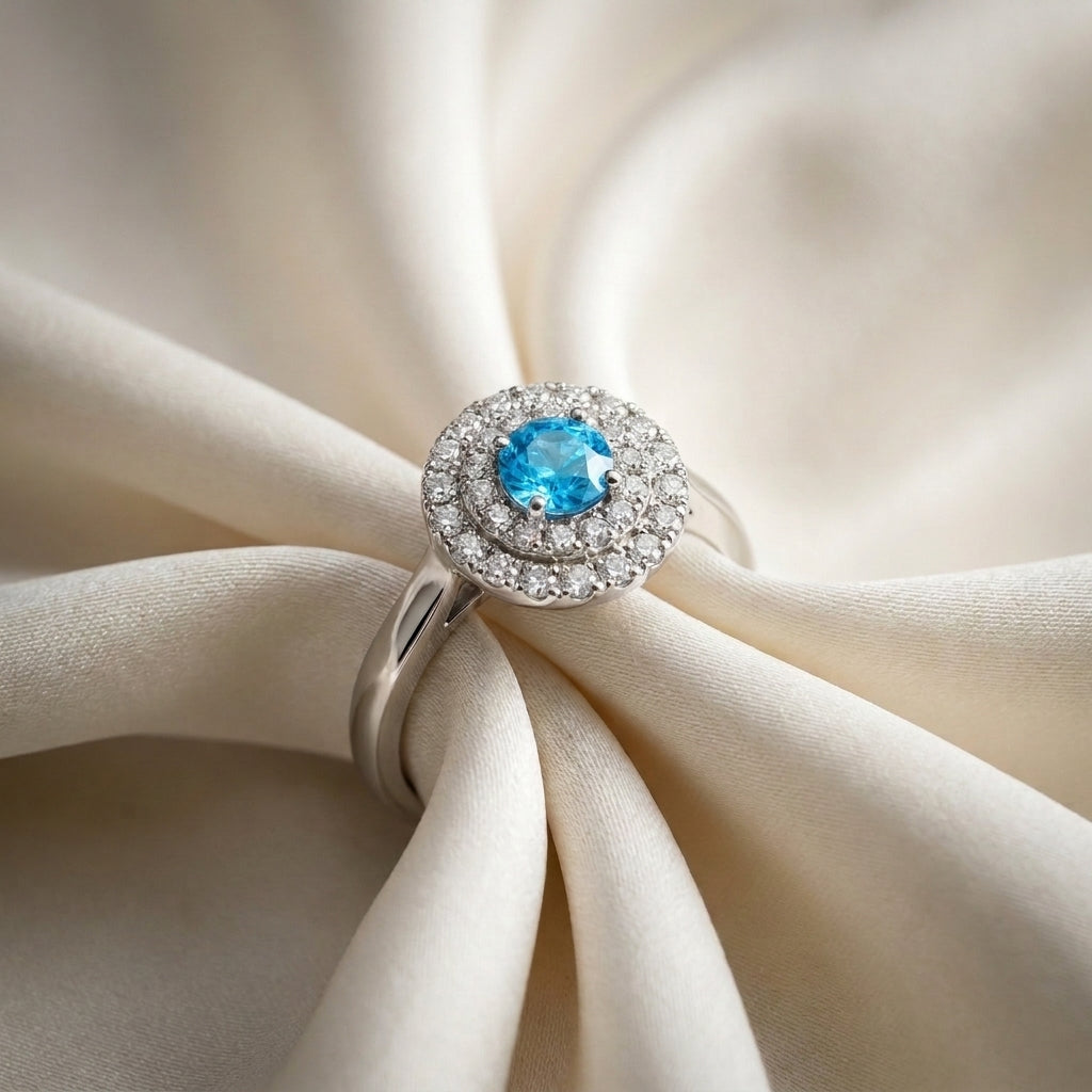 Natural Swiss Blue Topaz The Dazzle Ring in 925 Sterling Silver