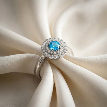 Natural Swiss Blue Topaz The Dazzle Ring in 925 Sterling Silver