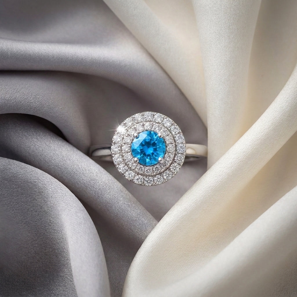 Natural Swiss Blue Topaz The Dazzle Ring in 925 Sterling Silver