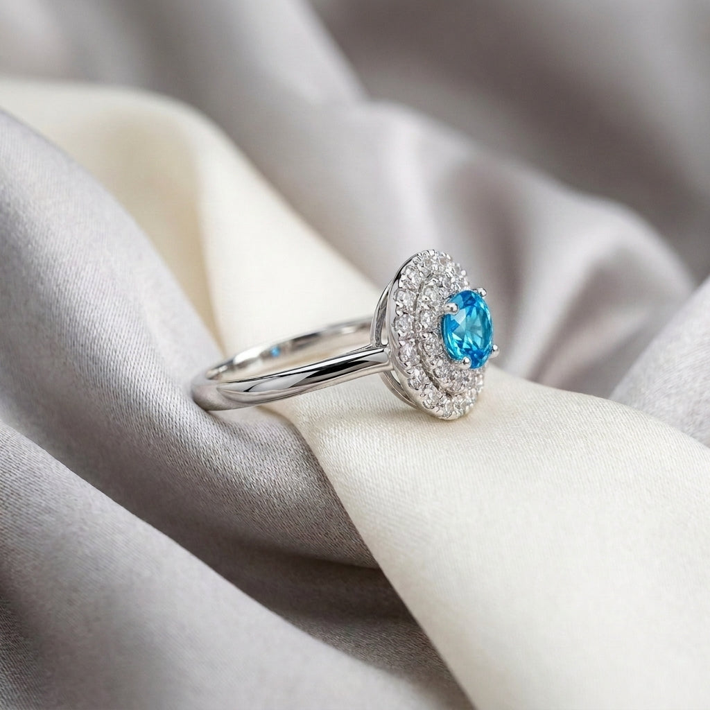 Natural Swiss Blue Topaz The Dazzle Ring in 925 Sterling Silver