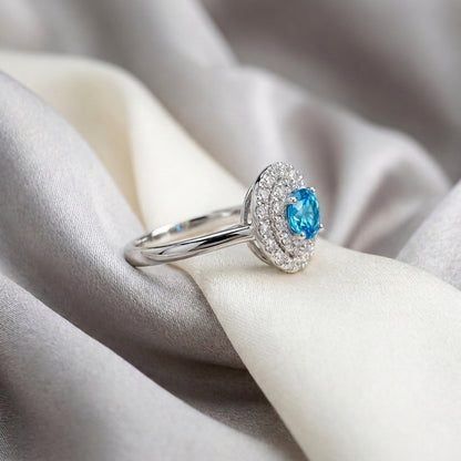 Natural Swiss Blue Topaz The Dazzle Ring in 925 Sterling Silver