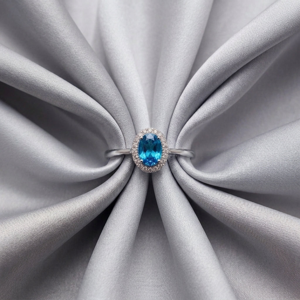 Natural Swiss Blue Topaz Venus Ring in 925 Sterling Silver