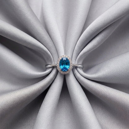 Natural Swiss Blue Topaz Venus Ring in 925 Sterling Silver